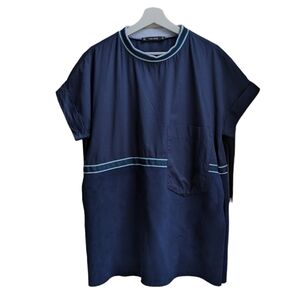 ZARA Basic Women's Open Front Boxy Oversized Tunic Dress Navy Size L Corduroy